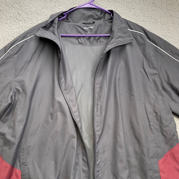 Sport Tek Jacket Men's XL Red Gray Nylon Windbreaker Activewear Full Zip - Picture 5 of 10